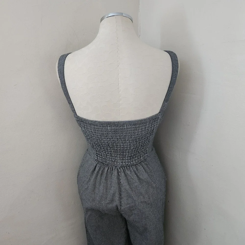Aeropostale Womens XS Jumpsuit Gingham Black White Lace Up Corset Wide Leg - Picture 2 of 6